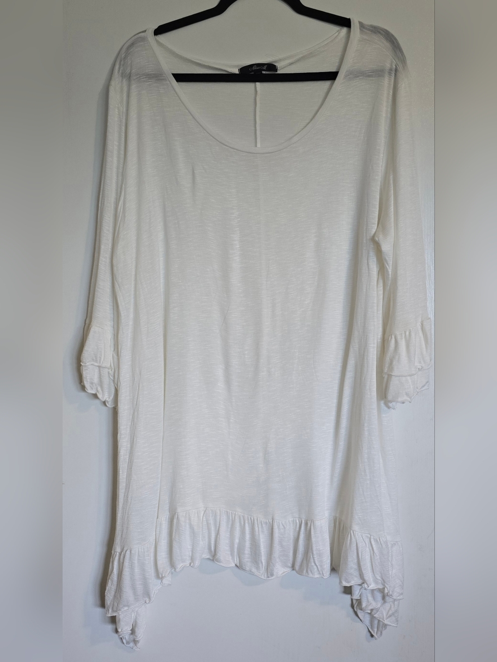 Alisa Michelle White Ruffle-Hem Scoop Neck Tunic